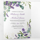 Rustikale Lavendel Eucalyptus Foto QR Code Wedding Dreifach Gefaltete Einladung (Innen Erste Seite)