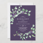 Rustikale Lavendel & Eukalyptus Lila Lässige Hochz Einladung (Vorderseite)