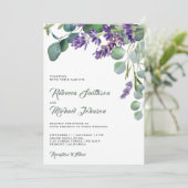 Rustikale Lavendel-Eukalyptus-QR-Code-Hochzeit Einladung (Stehend Vorderseite)