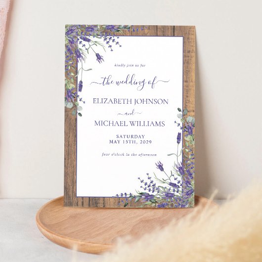 Rustikale Lavendel-Eukalyptus-Scheunenhochzeit Einladung