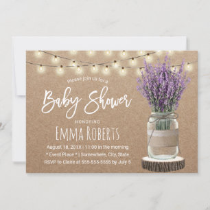 Rustikale Lavendel-Floral Jar Kraft Baby-Dusche Einladung