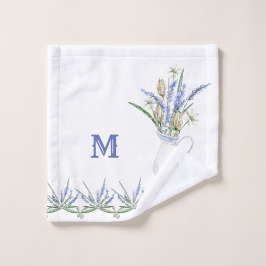 Rustikale Lavendel Jug Floral Wasserfarbe Badhandtuch Set (Waschlappen)