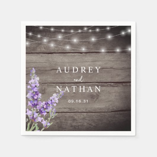 Rustikale Lavendel Lights Hochzeit Serviette (Vorderseite)