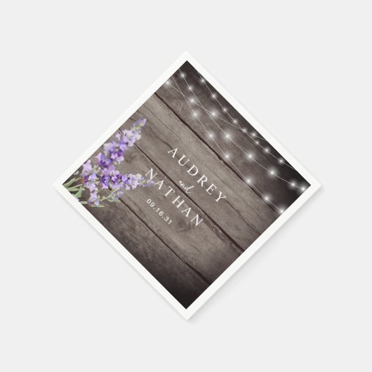 Rustikale Lavendel Lights Hochzeit Serviette (Ecke)