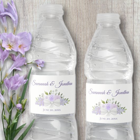 Rustikale Lavendel Lila Rose & Blütenhochzeit Wasserflaschenetikett