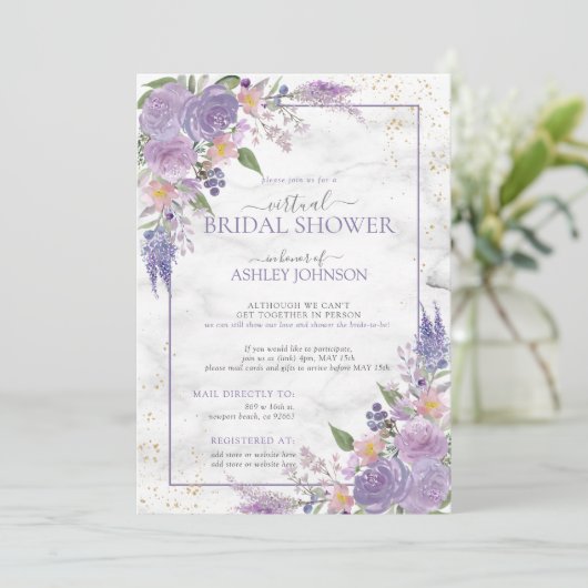 Rustikale Lavendel Lilac Gold Blütendusche Einladung (Stehend Vorderseite)