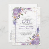 Rustikale Lavendel Lilac Gold Floral Verspätung Da Ankündigungspostkarte (Vorne/Hinten)