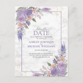 Rustikale Lavendel Lilac Gold Floral Verspätung Da Ankündigungspostkarte (Vorderseite)