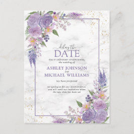Rustikale Lavendel Lilac Gold Floral Verspätung Da Ankündigungspostkarte