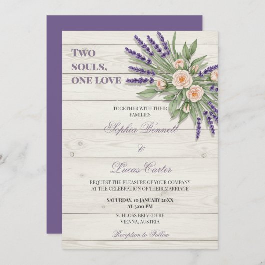 Rustikale Lavendel Rose Einladung Hochzeit (Vorne/Hinten)