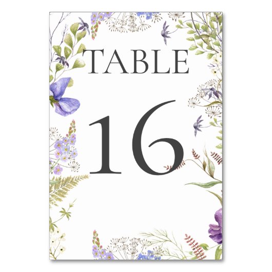 Rustikale Lavendel & Sage Wildblumen Weiße Hochzei Tischnummer (Rückseite)