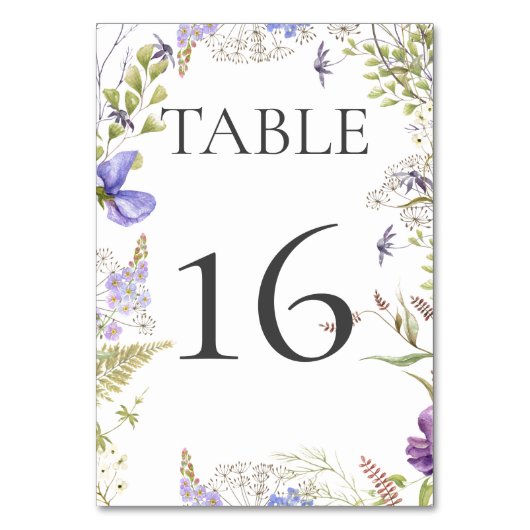 Rustikale Lavendel & Sage Wildblumen Weiße Hochzei Tischnummer (Vorderseite)