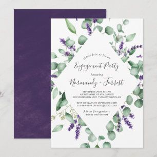 Rustikale Lavendel und Eukalyptus-Engagement Einladung