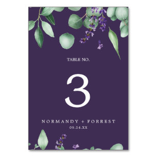Rustikale Lavendel und Eukalyptus Lila Tischnummer