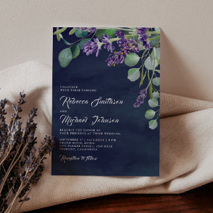 Rustikale Lavendel und Eukalyptus Navy Blue Weddin Einladung