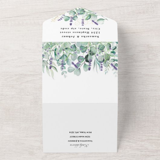 Rustikale Lavendel- und Eukalyptus-UAWG Wedding All In One Einladung (Außenbereich)