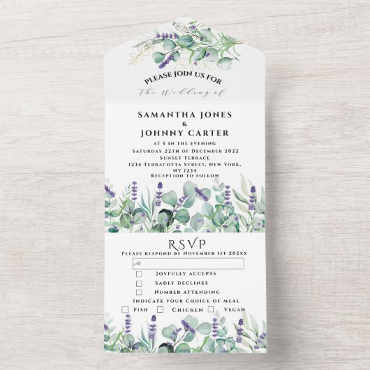 Rustikale Lavendel- und Eukalyptus-UAWG Wedding All In One Einladung (Innen Boden)