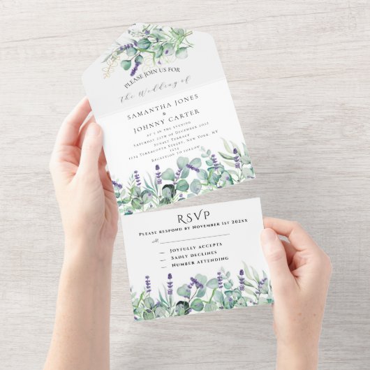 Rustikale Lavendel- und Eukalyptus-UAWG Wedding All In One Einladung (Abreißen)