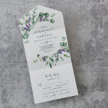 Rustikale Lavendel und Eukalyptus Wedding All In One Einladung<br><div class="desc">Diese rustikale Lavendel- und Eukalyptus-Hochzeit ist perfekt für eine einfache und elegante Hochzeit im Freien. Das Blumendesign zeichnet sich durch Aquarelleukalyptus-Blätter und Grünpflanzen mit lila Wildblumen aus. Schreiben Sie Ihre Gastadressen auf der Rückseite der gefalteten Einladung,  oder kaufen Sie die passenden Gästetiketten-Aufkleber (separat erhältlich).</div>