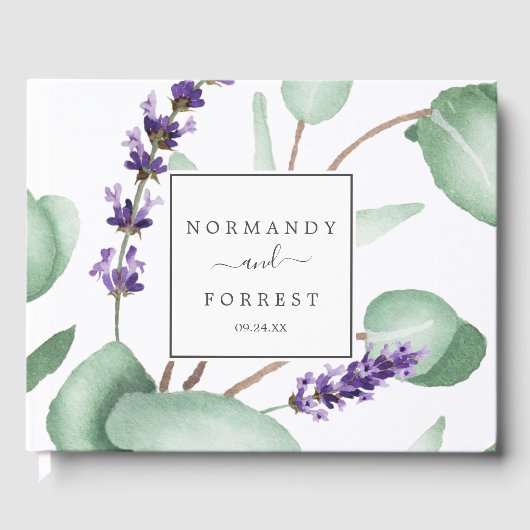 Rustikale Lavendel und Eukalyptus Wedding Gästebuch (Vorderseite)