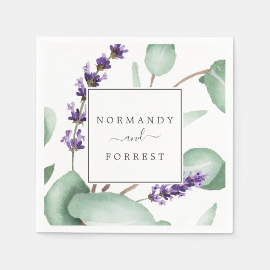 Rustikale Lavendel und Eukalyptus Wedding Serviette (Vorderseite)