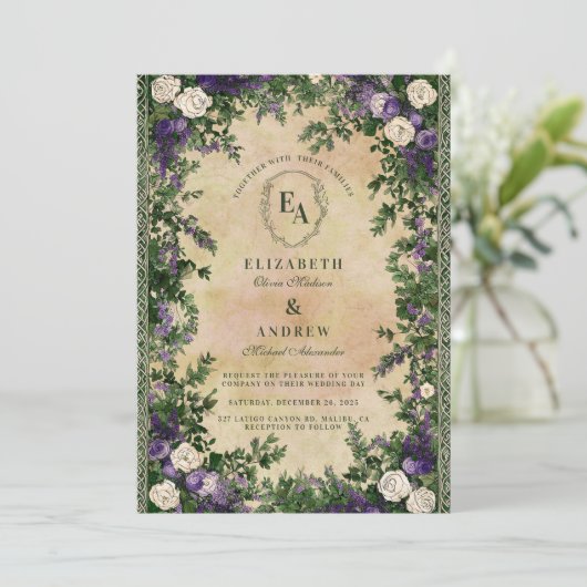 Rustikale Lavendel und Ivy Wedding Einladung (Stehend Vorderseite)