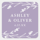 Rustikale Lavendel Wildblume Gastgeschenk Hochzeit Quadratischer Aufkleber (Vorderseite)