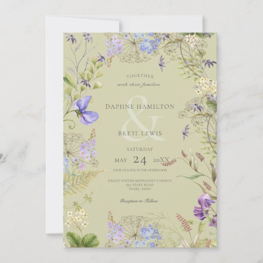 Rustikale Lavendel & Wildblumen Einladung (Vorderseite)