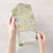 Rustikale Lavendel-Wildblumen feiern drei Abendess All In One Einladung (Abreißen)