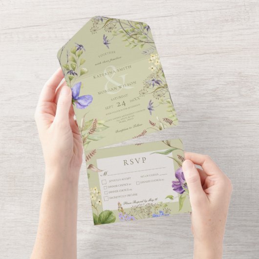 Rustikale Lavendel-Wildblumen feiern drei Abendess All In One Einladung (Abreißen)