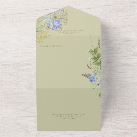 Rustikale Lavendel-Wildblumen feiern grünes Abende All In One Einladung (Außenbereich)