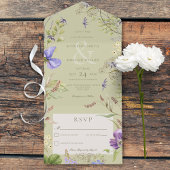 Rustikale Lavendel-Wildblumen feiern Grünes Nein-A All In One Einladung
