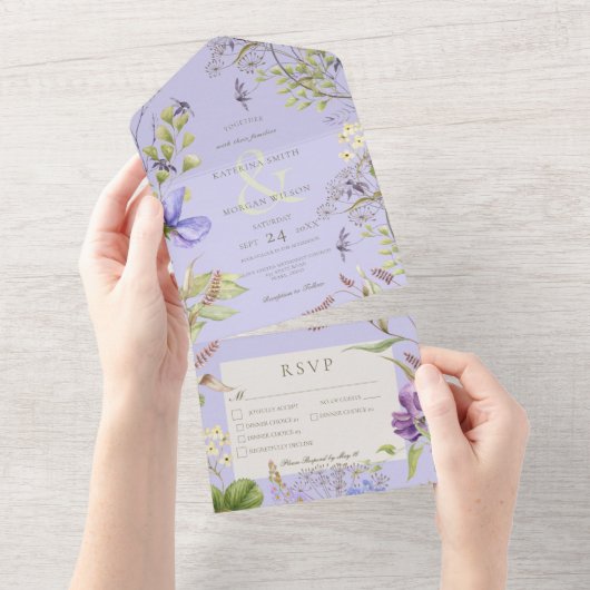 Rustikale Lavendel-Wildblumen Lava Drei Abendessen All In One Einladung (Abreißen)