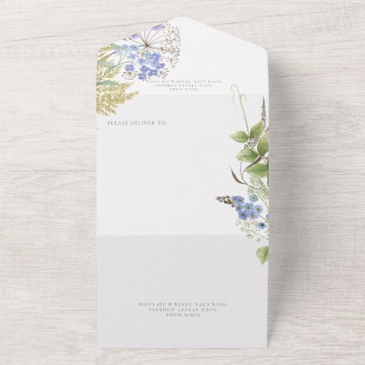 Rustikale Lavendel-Wildblumen Weißer QR-Code All In One Einladung (Außenbereich)