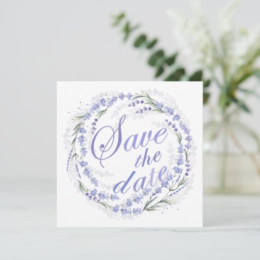 Rustikale Lavendel-Wreath-Hochzeit retten das Datu Save The Date (Stehend Vorderseite)