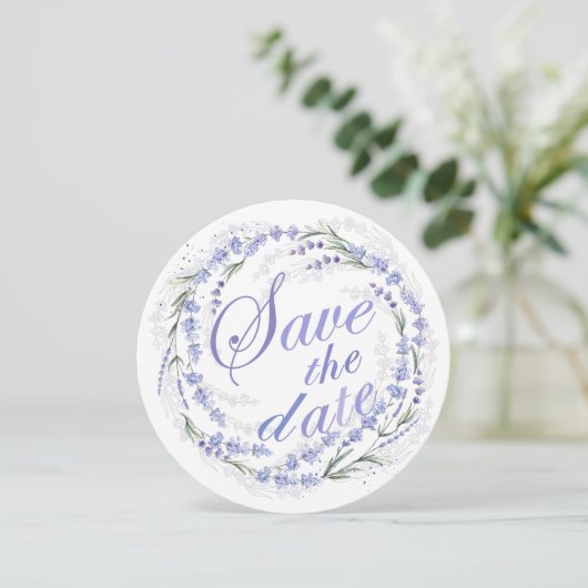 Rustikale Lavendel-Wreath-Hochzeit retten das Datu Save The Date (Stehend Vorderseite)