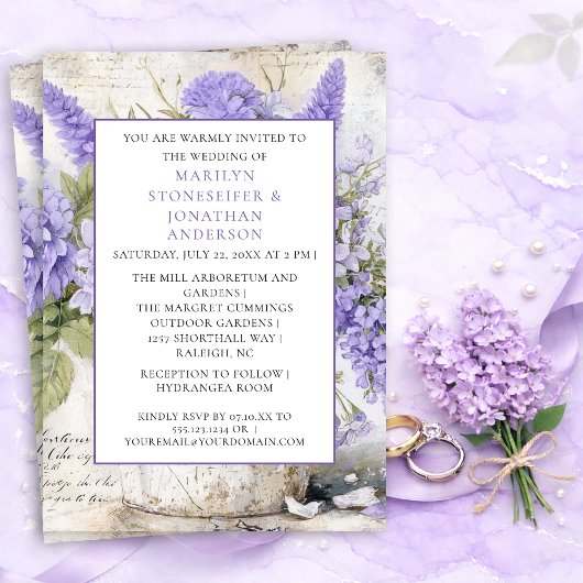 Rustikale Lavendelblumen im Blecheimer Hochzeit | Einladung