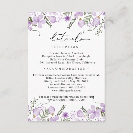 Rustikale Lavendelblumendetails Hochzeit Begleitkarte (Vorderseite)