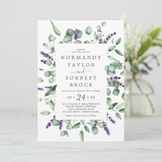 Rustikale Lavendeldecke Einladung (Stehend Vorderseite)