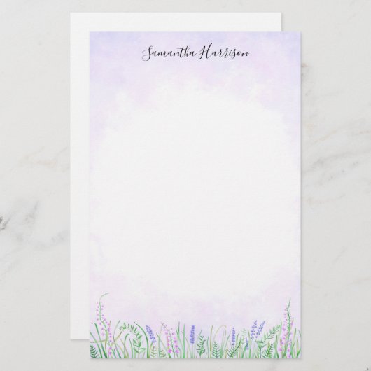 Rustikale Lavendelgras Grüne Frühlingsfarbe Wasser Briefpapier (Vorne/Hinten)