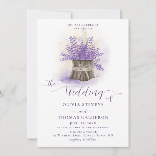 Rustikale Lavendelwheat Wood Blume Pot Chic Hochze Einladung (Vorderseite)