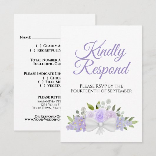 Rustikale Lavender Lila Blumenbouquet Wedding RSVP Karte (Vorne/Hinten)