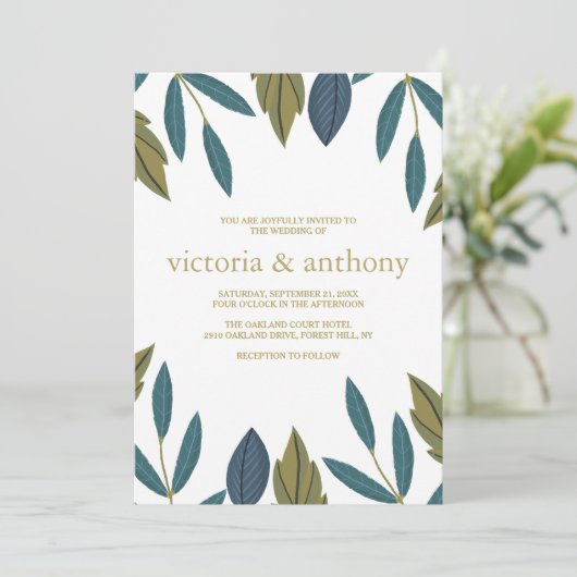 Rustikale Leaf-Blumenhochzeit Einladung (Stehend Vorderseite)