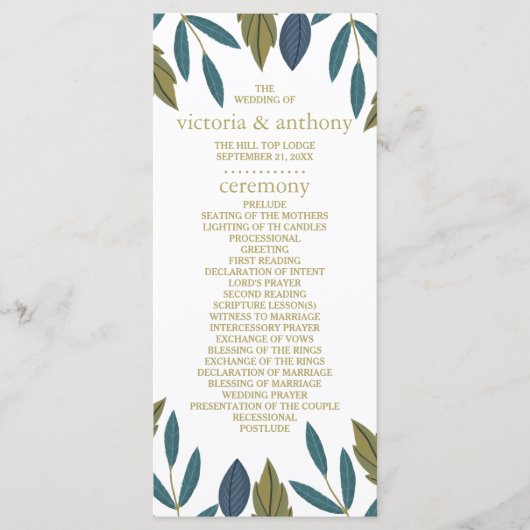 Rustikale Leaf-Blumenhochzeit Programm (Vorderseite)