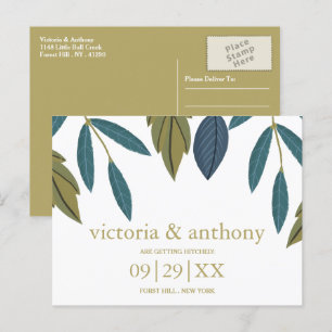 Rustikale Leaf-Blumenhochzeit rettet das Datum Postkarte