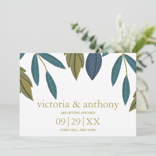 Rustikale Leaf-Blumenhochzeit Save The Date (Stehend Vorderseite)