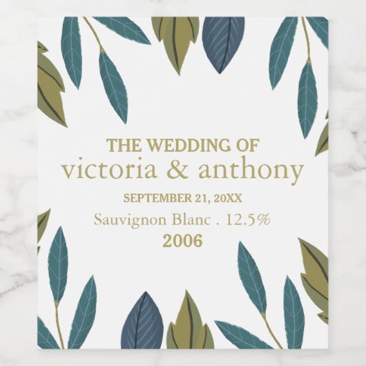 Rustikale Leaf-Blumenhochzeit Weinetikett (Einzelnes Label)