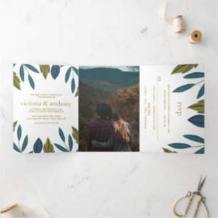 Rustikale Leaf Floral Wedding Suite Dreifach Gefaltete Einladung
