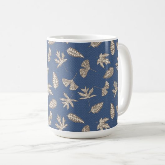Rustikale Leaf-Silhouetten, Denim Blue, Khaki, Cre Kaffeetasse (VorderseiteRechts)