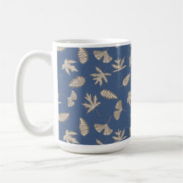 Rustikale Leaf-Silhouetten, Denim Blue, Khaki, Cre Kaffeetasse